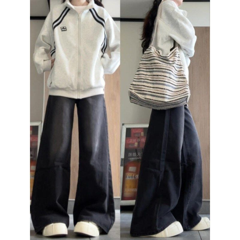 美式复古拉链立领卫衣外套女秋季大码胖mm宽松开衫休闲百搭棒球服