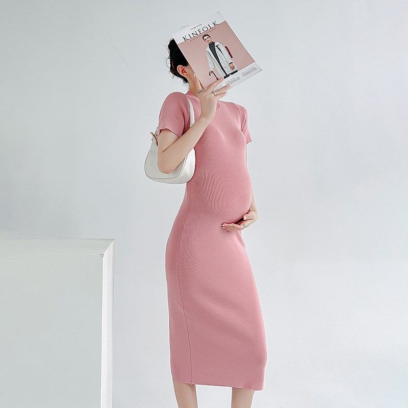 孕妇装夏装时尚简约短袖连衣裙2025新款夏季修身裙子韩版孕妇裙夏