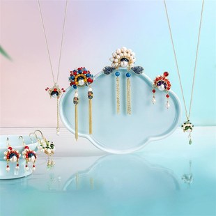 中式刀马旦胸针国风京剧脸谱耳环古装高档凤冠珍珠别针项链