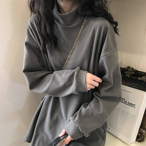 德绒高领打底衫女内搭秋冬2024新款加绒t恤宽松加厚保暖长袖上衣