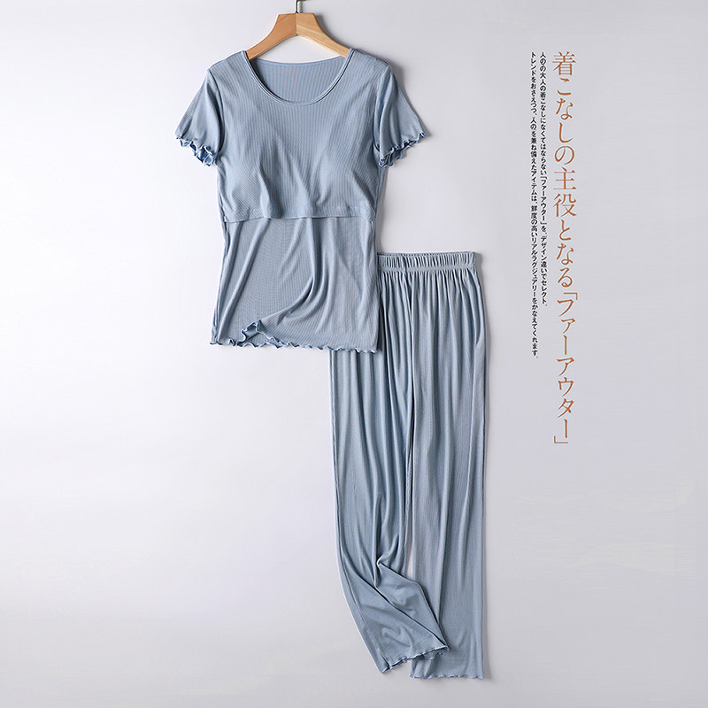 产后月子服短袖长裤套装夏季薄款哺乳孕妇睡衣喂奶家居服6月份7夏