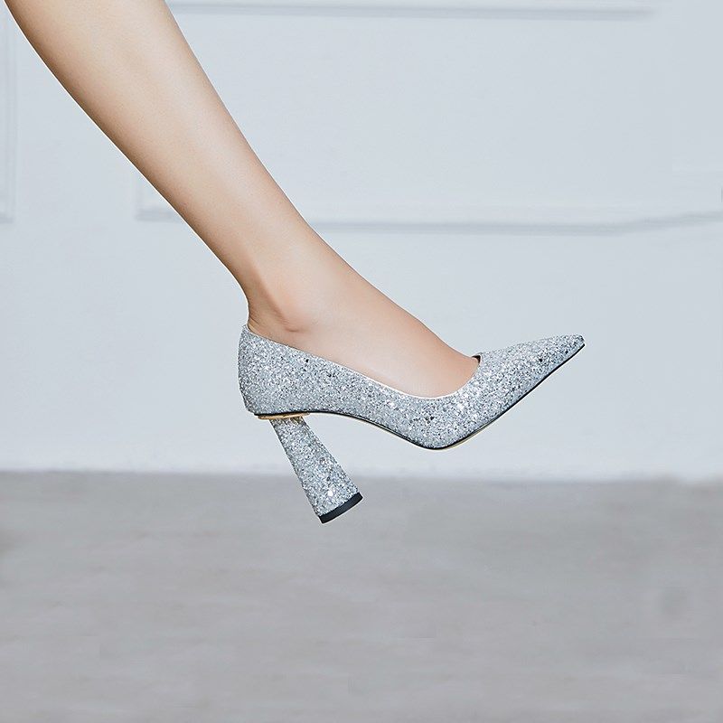 喜心9cm粗跟婚鞋女新款小个子尖头主婚纱高跟鞋高级感旗袍演出鞋,女鞋,婚鞋,淘宝优惠券,粉丝福利购,淘宝优惠卷