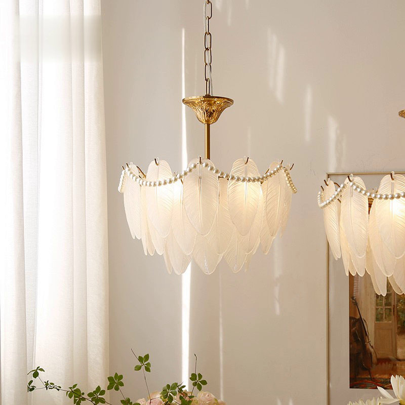 法式轻奢羽毛玻璃客厅吊灯复古美式餐厅卧室灯样板房设计装饰灯具