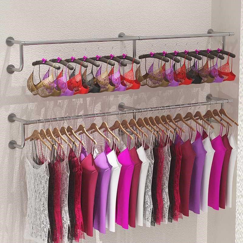 服装店展示架女装童装壁挂式墙y上货架正挂不锈钢银色侧挂内衣架