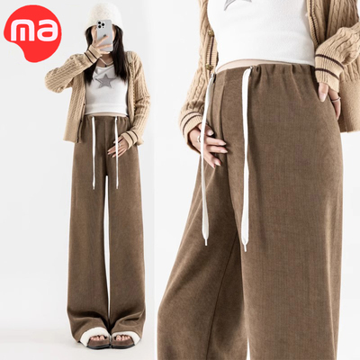 孕妇裤子秋冬款外穿2023新款抽绳阔腿裤冬季加绒加厚休闲长裤冬装