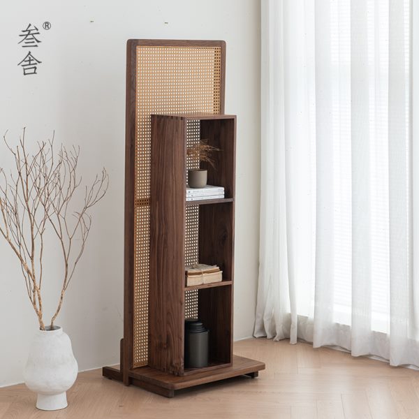 叁舍屏风书架北美黑胡桃实木茶室小型置物架茶叶茶具储藏架收纳柜