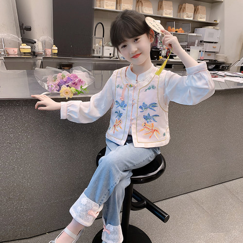女童汉服秋装2024新款儿童洋气国风新中式套装春秋季小女孩三件套