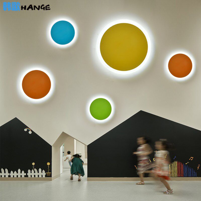 彩色园型卧室吸顶灯led灯简约现代超薄超亮走廊过道幼儿园墙壁灯