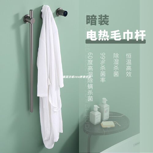 德国极简竖杆电热毛巾架隐藏式预埋暗藏浴巾架入墙烘干浴袍加热杆