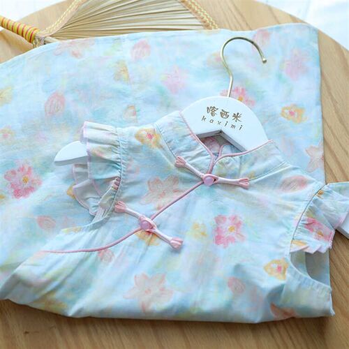 女童连衣裙夏装2025新款儿童公主裙子水墨印染礼服中童汉服旗袍裙