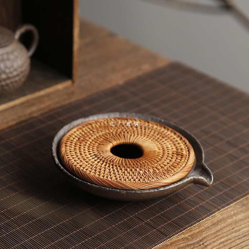 复古藤编壶承粗陶茶垫干泡茶台杯托紫砂养壶垫储水式茶盘功夫