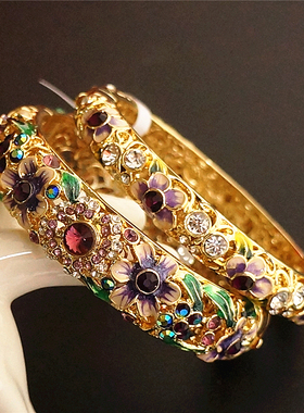 宫廷复古镶钻景泰蓝镯子镂空双层大码手镯开口镯民族风民族风首饰