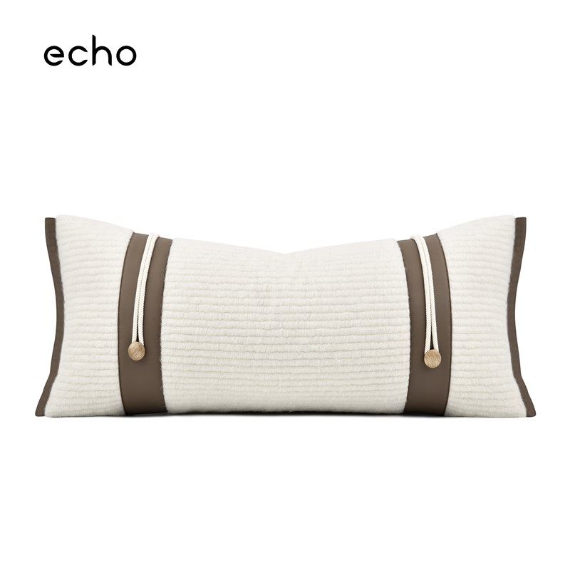 现代轻奢样板间米白羊毛呢咖色皮拼接抱枕沙发客厅长条腰枕靠垫套,居家布艺,靠垫/抱枕,淘宝优惠券,粉丝福利购,淘宝优惠卷