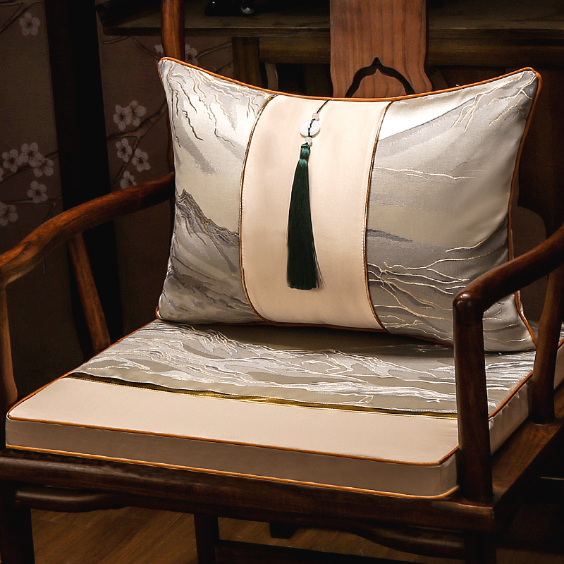 新中式红木椅垫实木沙发防滑坐垫棉麻刺绣古典餐椅圈椅官帽椅座垫