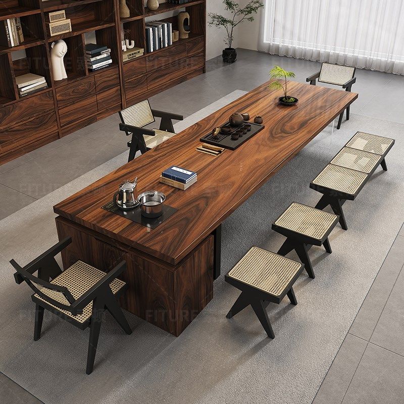 南美胡桃木茶桌椅组合高端实木大板桌简约办公室烧水壶一体泡茶桌,住宅家具,家用茶台/茶桌,淘宝优惠券,粉丝福利购,淘宝优惠卷