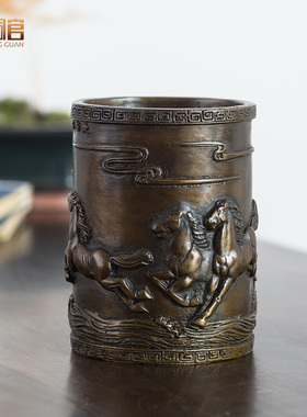 铜笔筒摆件 送老师创意时尚笔筒摆设 办公室家居书房用品礼品礼物