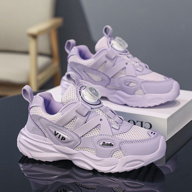 成人旋转纽扣运动鞋女式秋季新款透气内增高网面鞋女大童老爹鞋子