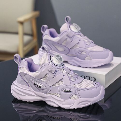 成人旋转纽扣运动鞋女式秋季新款透气内增高网面鞋女大童老爹鞋子