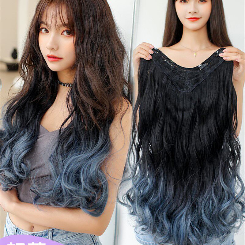 假发女长发网红一片式无痕自然蓬松长卷发渐变色挑染大波浪假发片