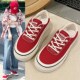 子低帮帆布鞋 女夏季 薄款 红色鞋 2025爆款 厚底百搭S透气休闲运动板