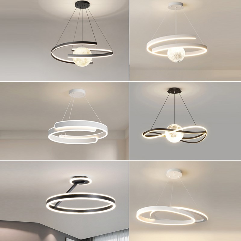 北欧创意螺旋圆形客厅餐厅书房间卧室艺术环形几何月球星球吊灯具