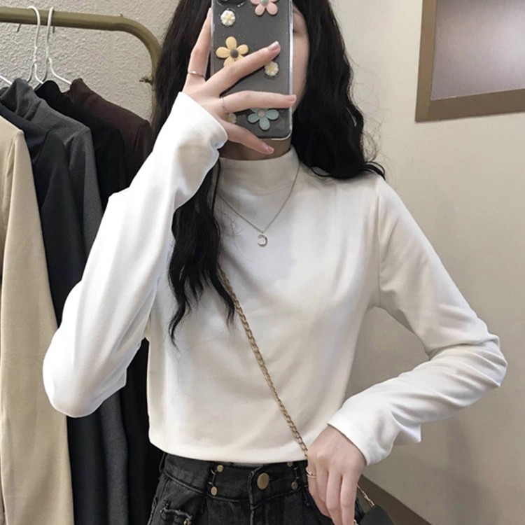 拉夏贝尔半高领白色打底衫