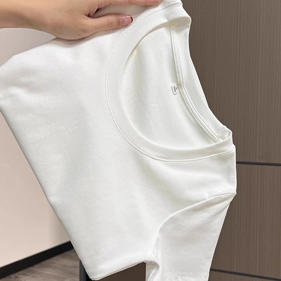 拉夏贝尔白色短袖t恤修身显瘦