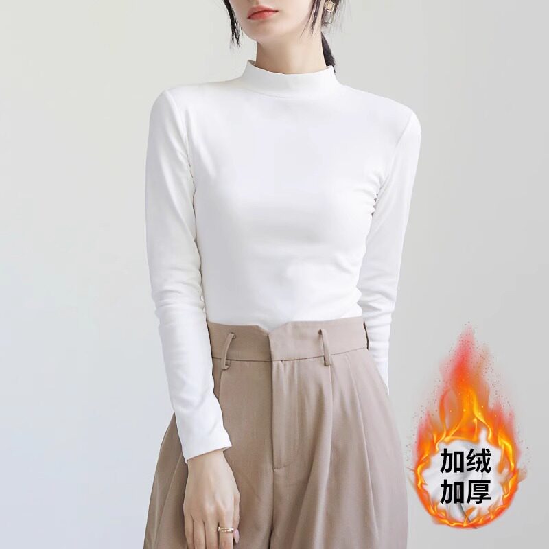 拉夏贝尔白色半高领打底衫