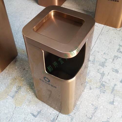 户外室内电梯口方形电镀玫瑰金香槟金轻奢不锈钢垃圾桶金属果皮箱