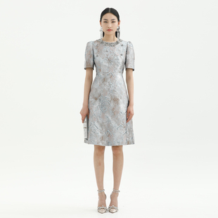 卡莉朵拉连衣裙C26C7523精致典雅奢华高级简约圆领赫本式礼服裙