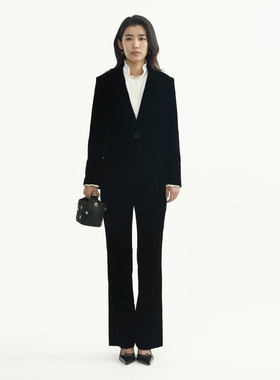 卡莉朵拉西服外套C27C7115秋季新款通勤休闲女气质复古黑色