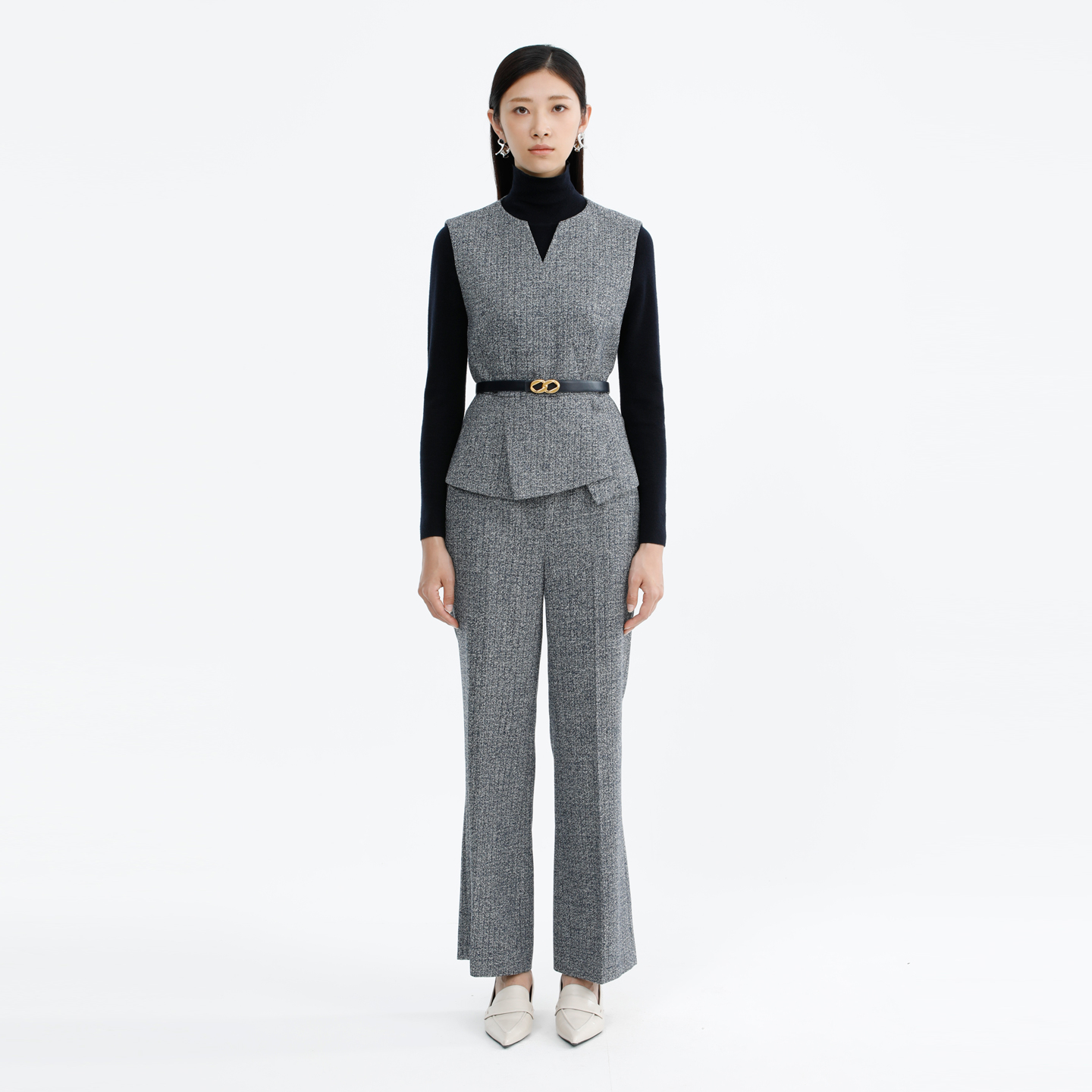 卡莉朵拉上衣C27D7151冬季新款俏丽叠褶优雅经典高级轻奢风