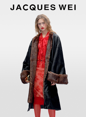JACQUES WEI2025秋冬新款兔毛内胆保暖双面穿外套落肩大衣皮草女