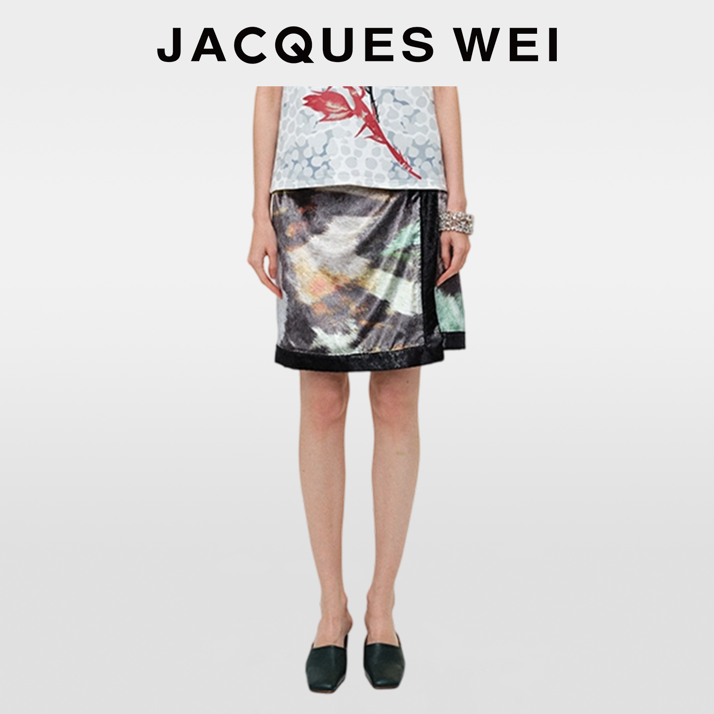 JACQUES WEI2025秋冬设计师款棕黑丝绒蝴蝶印花艺术感