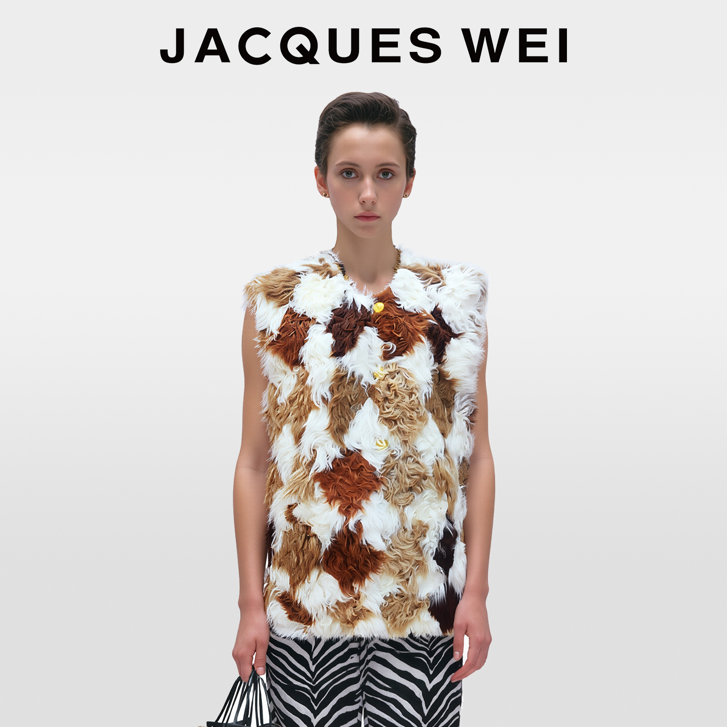 JACQUESWEI白棕方格皮毛一体皮草