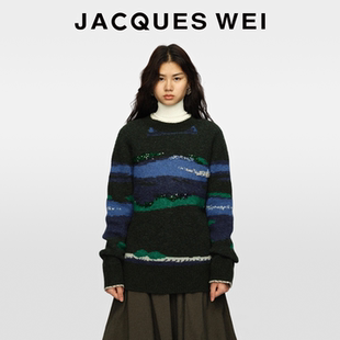 JACQUES 松弛感圣诞穿搭墨绿刺绣钉珠针织套头毛衣女 WEI秋冬新款