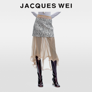 JACQUES 雪尼尔斑马纹短裙叠穿沙色卷边透感半身裙女 WEI2025新款