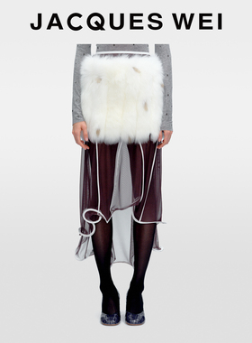 JACQUES WEI2025新款秋冬白色斑点皮草卷边深棕色透感半身裙子女