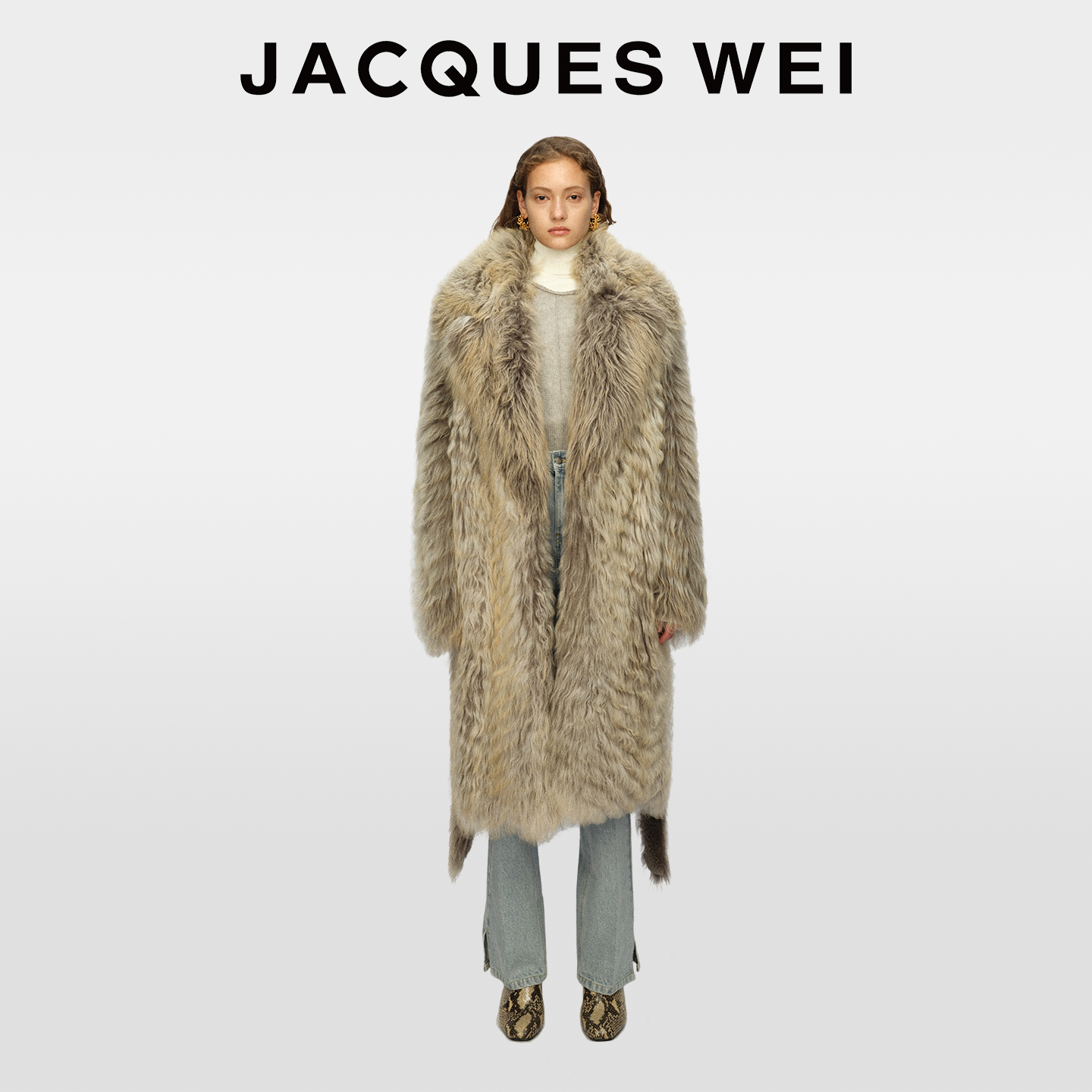 JACQUESWEI驼色羊皮毛一体皮草女