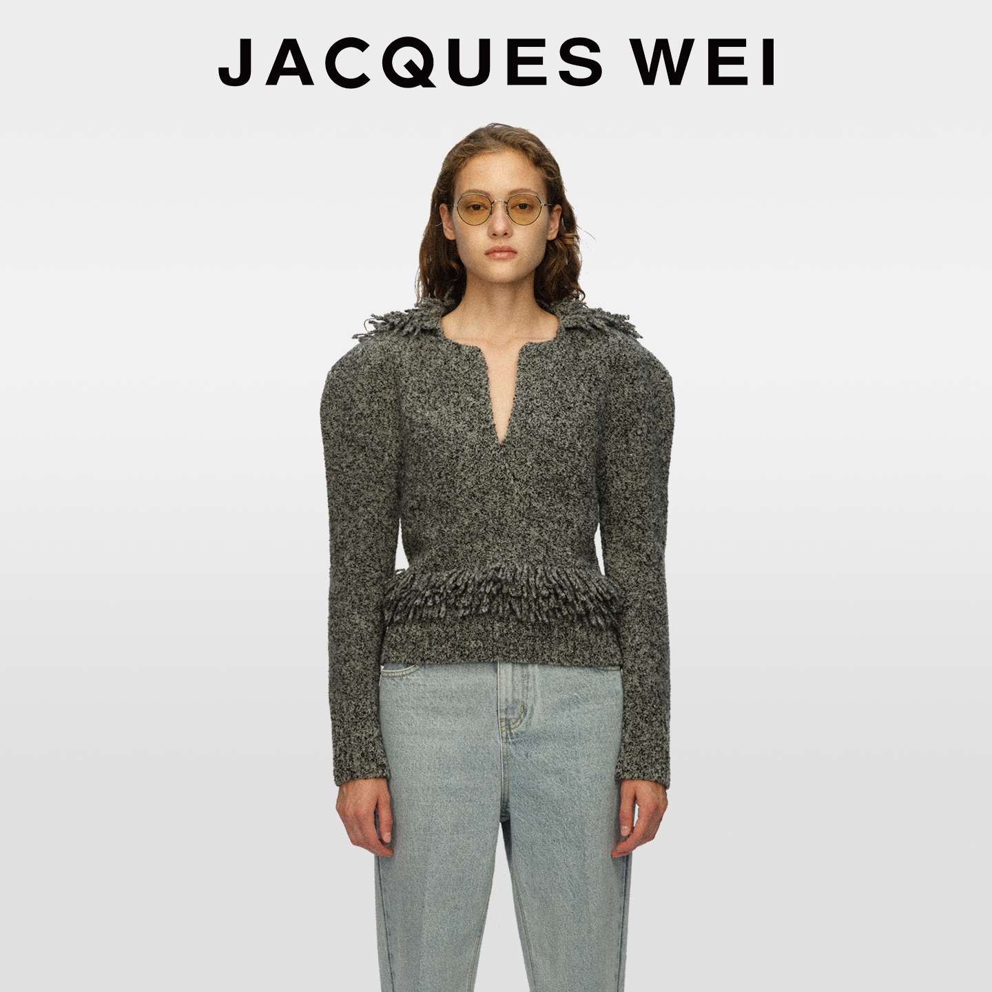 JACQUESWEI慵懒风深灰色v领毛衣