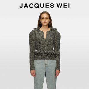 JACQUES 秋冬流苏设计高级感深灰色v领毛衣女宽松慵懒风 WEI新款