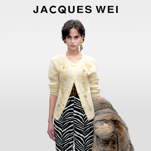女2025新款 米黄色手工花卉串珠针织羊毛开衫 WEI秋冬新款 JACQUES