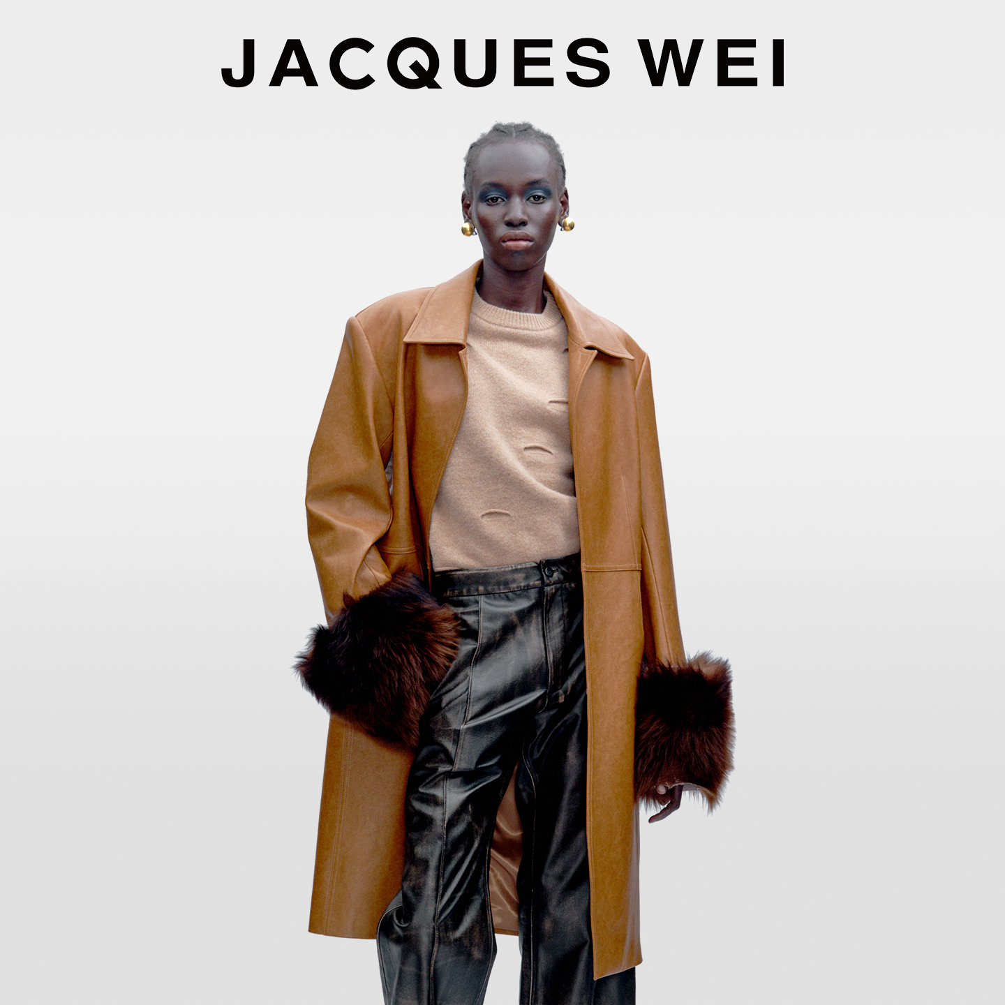 JACQUESWEI美式复古中长款皮衣