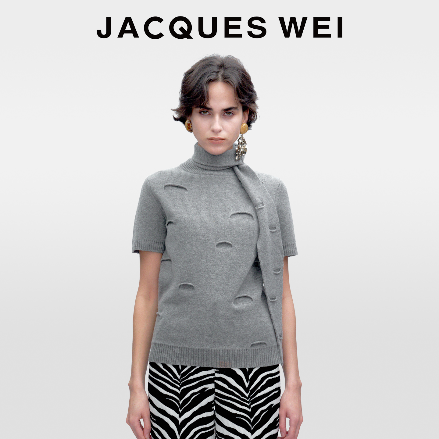 JACQUESWEI灰色镂空破洞羊毛衫