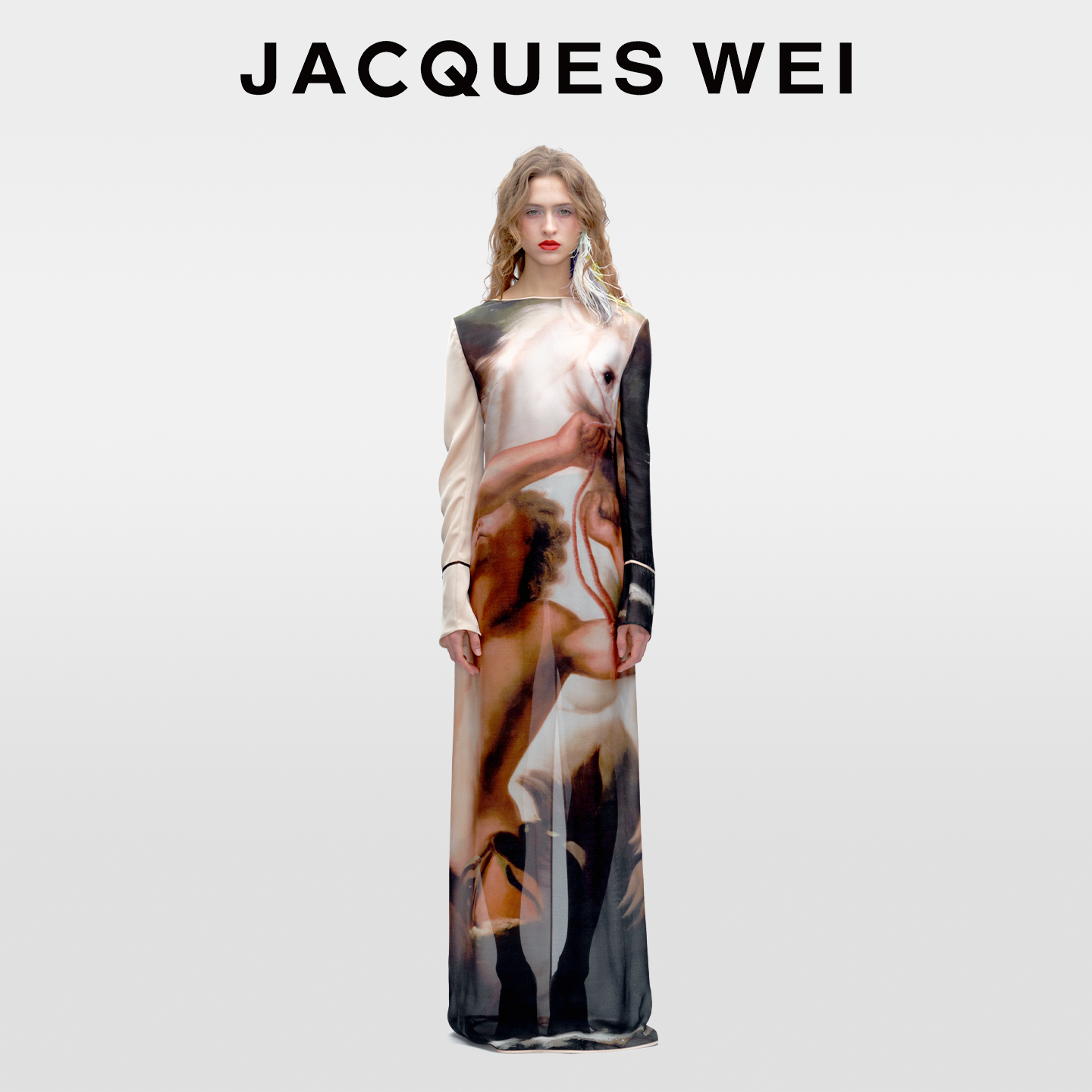 JACQUESWEI艺术印花露背连衣裙