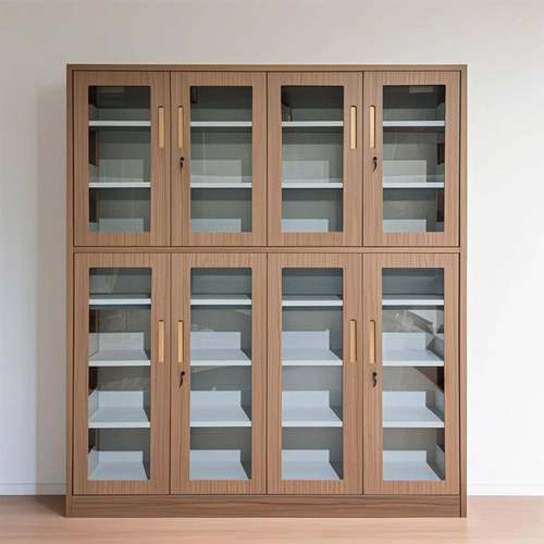 源头工厂钢制木纹书柜带柜门收纳柜木纹家用置物柜学校书店陈列柜