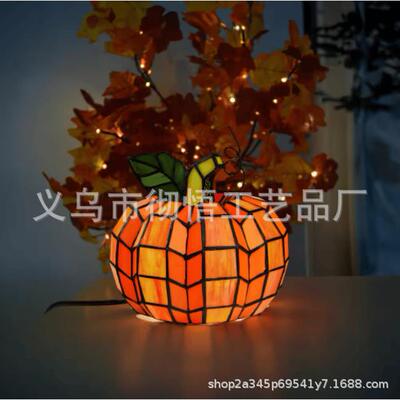 跨境Pumpkin Stained Accent Lamp南瓜灯万圣节装饰摆件树脂灯