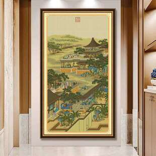 蒙娜丽莎十字绣2022新款客厅雍正十二月之八月竖版玄关风景画简单