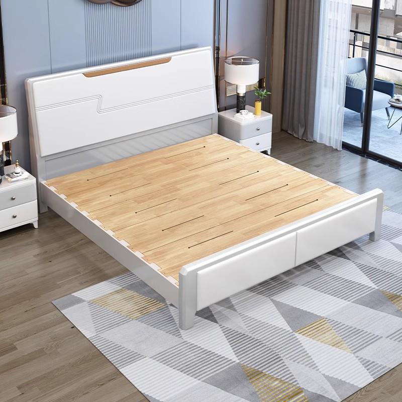 白色全实木床榫卯满铺床板静音北欧床现代简约主卧双人储物床