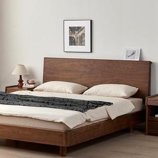 北欧日式樱桃木黑胡桃木实木悬浮床简约曲面造型扎实无异响双人床
